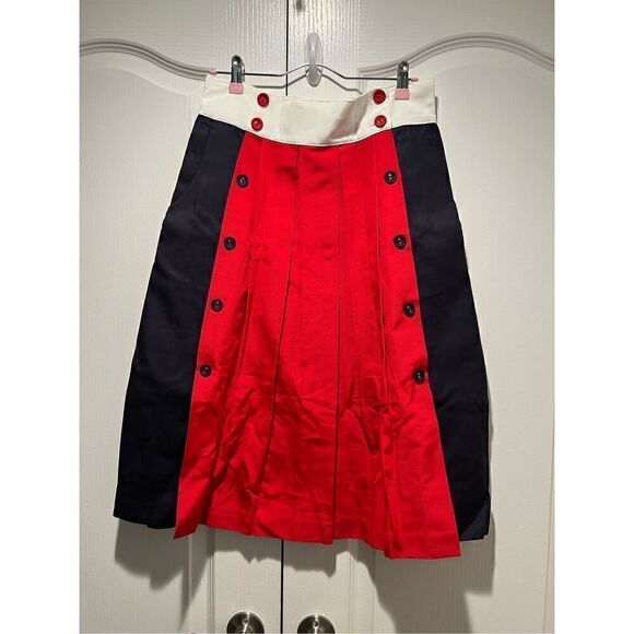 Katharine Kidd- Colorblock Button Detail pleated Midi Skirt size 8 NWT$335 - Picture 2 of 6